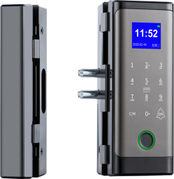 Smart Glass Door Fingerprint Lock, 1.77‑Inch Screen 3*4 Touch Keypad,  IC Card, Password & Emergency Key, Battery‑Operated Glass Sliding Door Lock